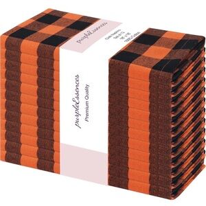 Orange and Black Buffalo Check Cotton Napkins - Set of 12